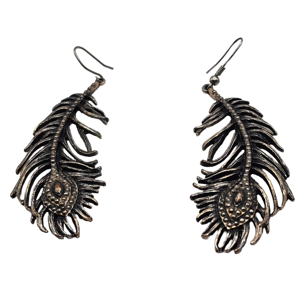 Metal Peacock Feather Earrings